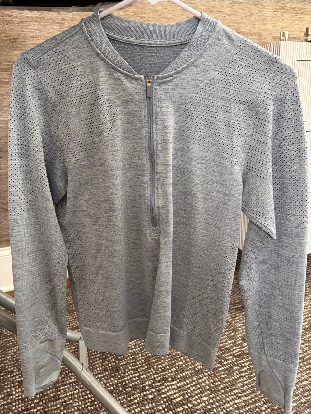lululemon athletica women's swiftly quarter Light Blue Half-Zip Performance
